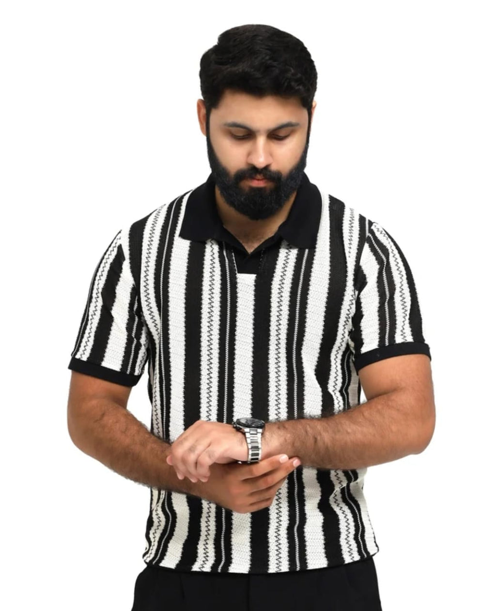 men’s knitted striped polo shirt