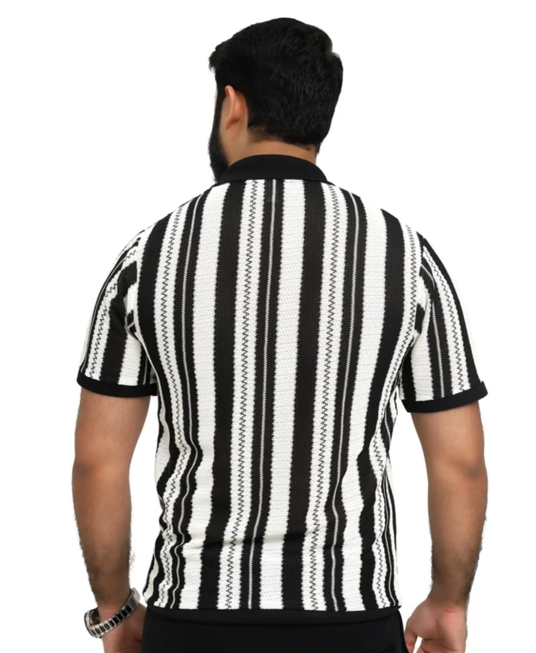 men’s knitted striped polo shirt