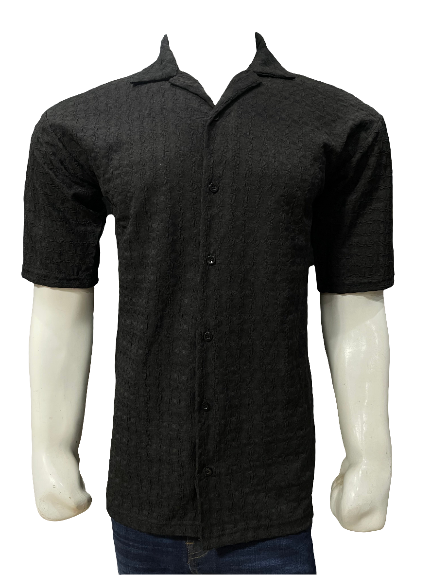 Black Casual Half Sleeve Button-Up Shirt