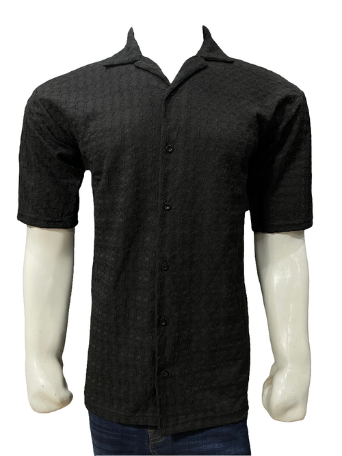 Black Casual Half Sleeve Button-Up Shirt
