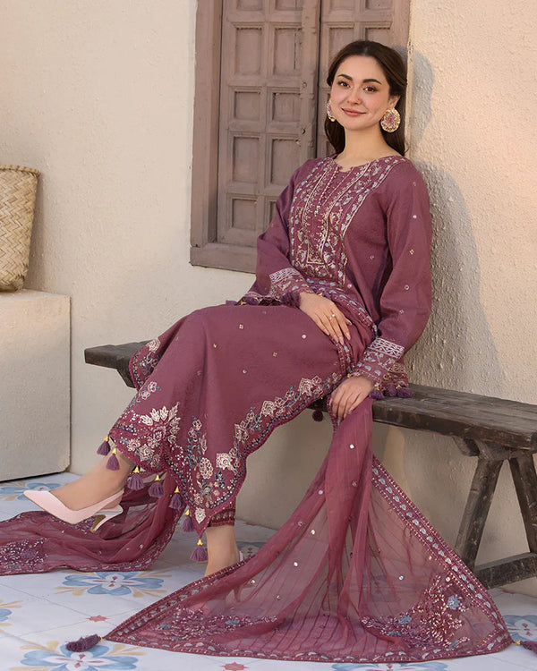 Allys 3pc Unstitched Luxury Lawn Sequence & Embroidered Suit