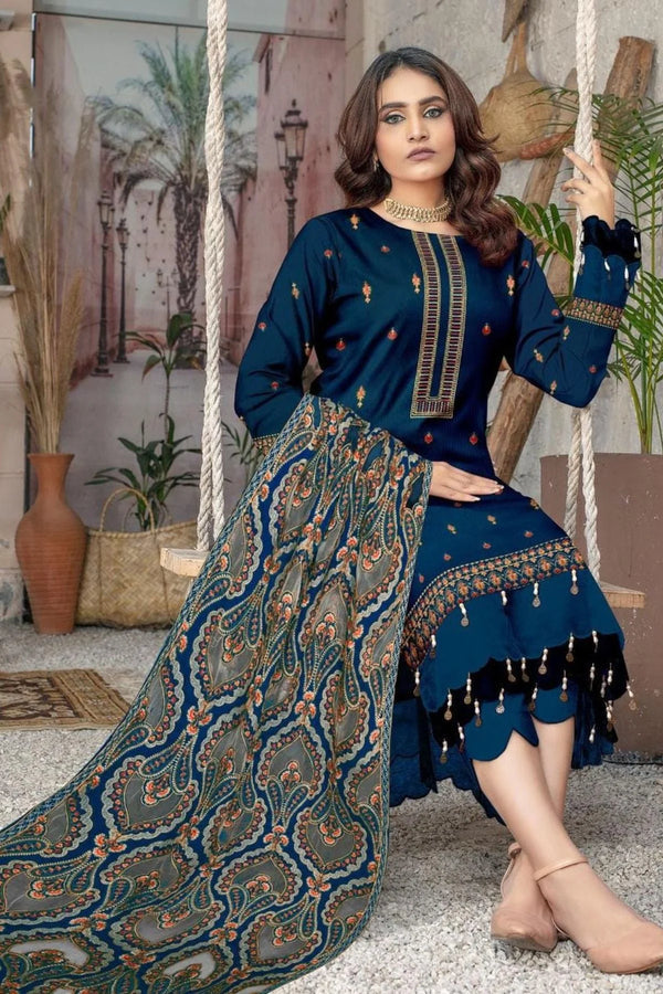 Bareeze 1672 B Unstitched Luxury Dhanak Heavy Embroidered 3PC Suit With Laser Cut Shawl