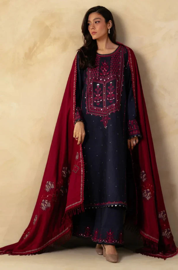 Zara Shahjahan 003 Unstitched Luxury Dhanak Heavy Embroidered 3PC Suit